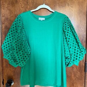 Gibson Latimer Green Eyelet Sleeve Blouse